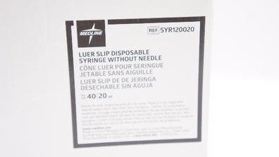 Medline SYR120020 Luer Slip Disposable Syringe Without Ndle 20ml - Box of 40